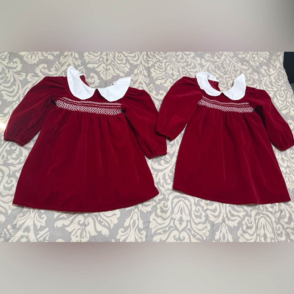 Red Velvet Baby Dresses with White Collars